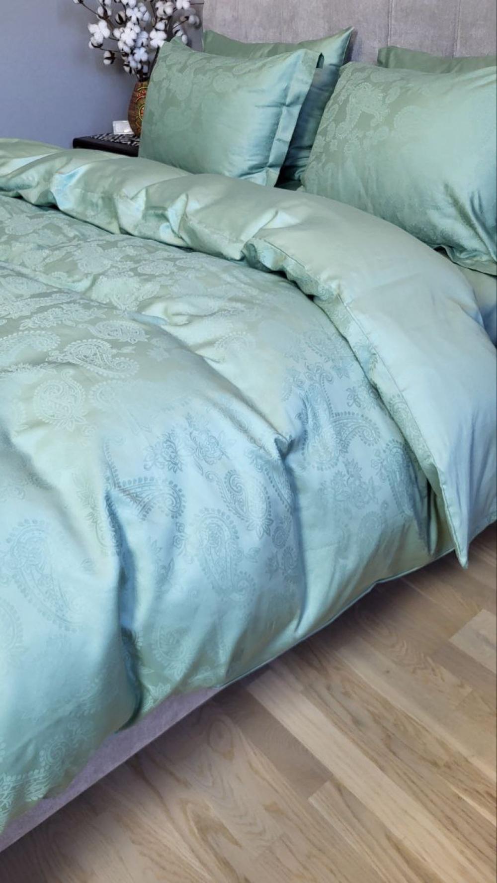 Комплект постельного белья Мир сатин жаккард Premium евро/наволочки 50х70/70х70 см Paisley Green (6138) - фото 5