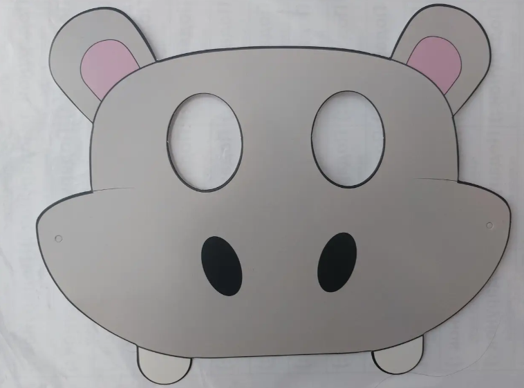 Маска детская Бегемот из картона 23x18 см Серый (111015)