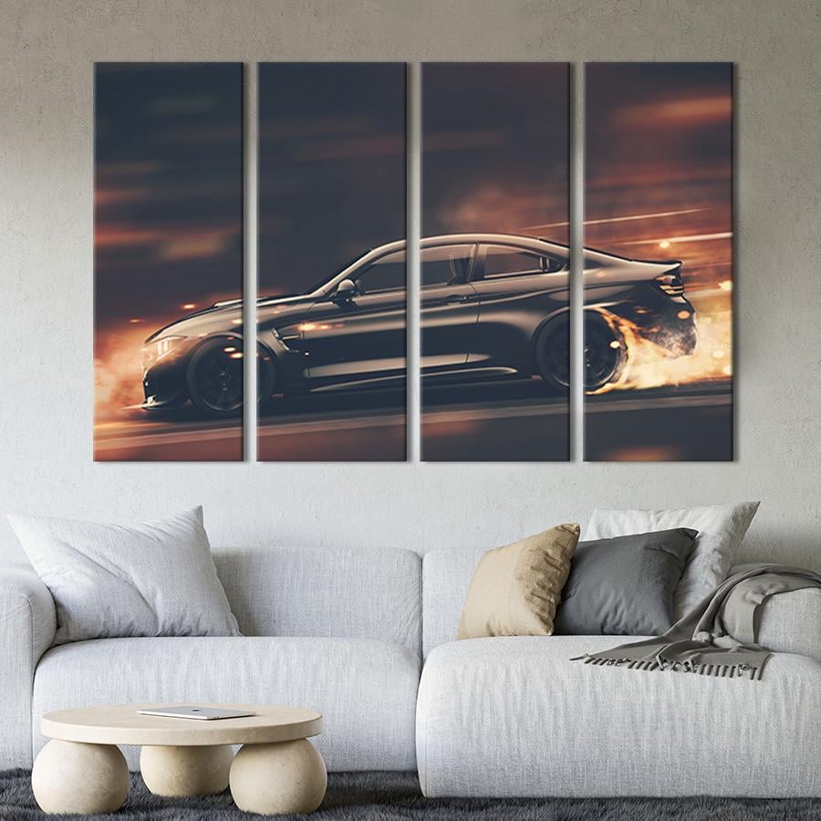 Картина модульная из 4 частей Черная машина на скорости XL 209x133 см (107-41)