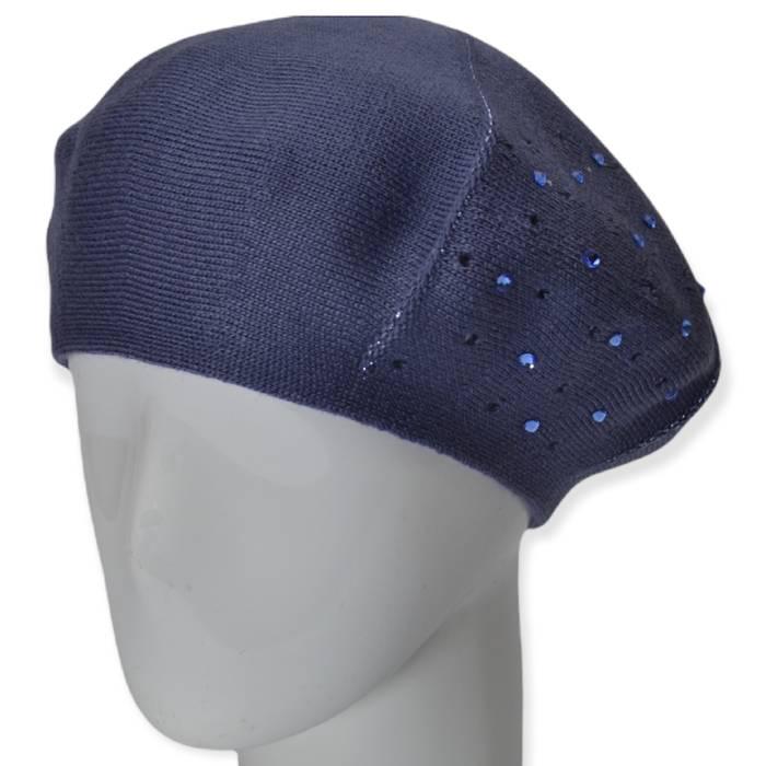 Берет женский Lirus Клевер двойной тонкой вязки со стразами р. 56-58 Джинсовый