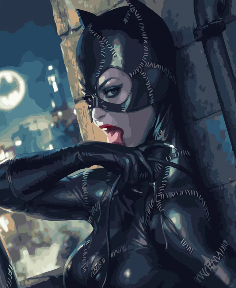 Картина за номерами Strateg Преміум Спокуслива жінка-кицька з лаком та рівнем 40x50 см (VA-2993)