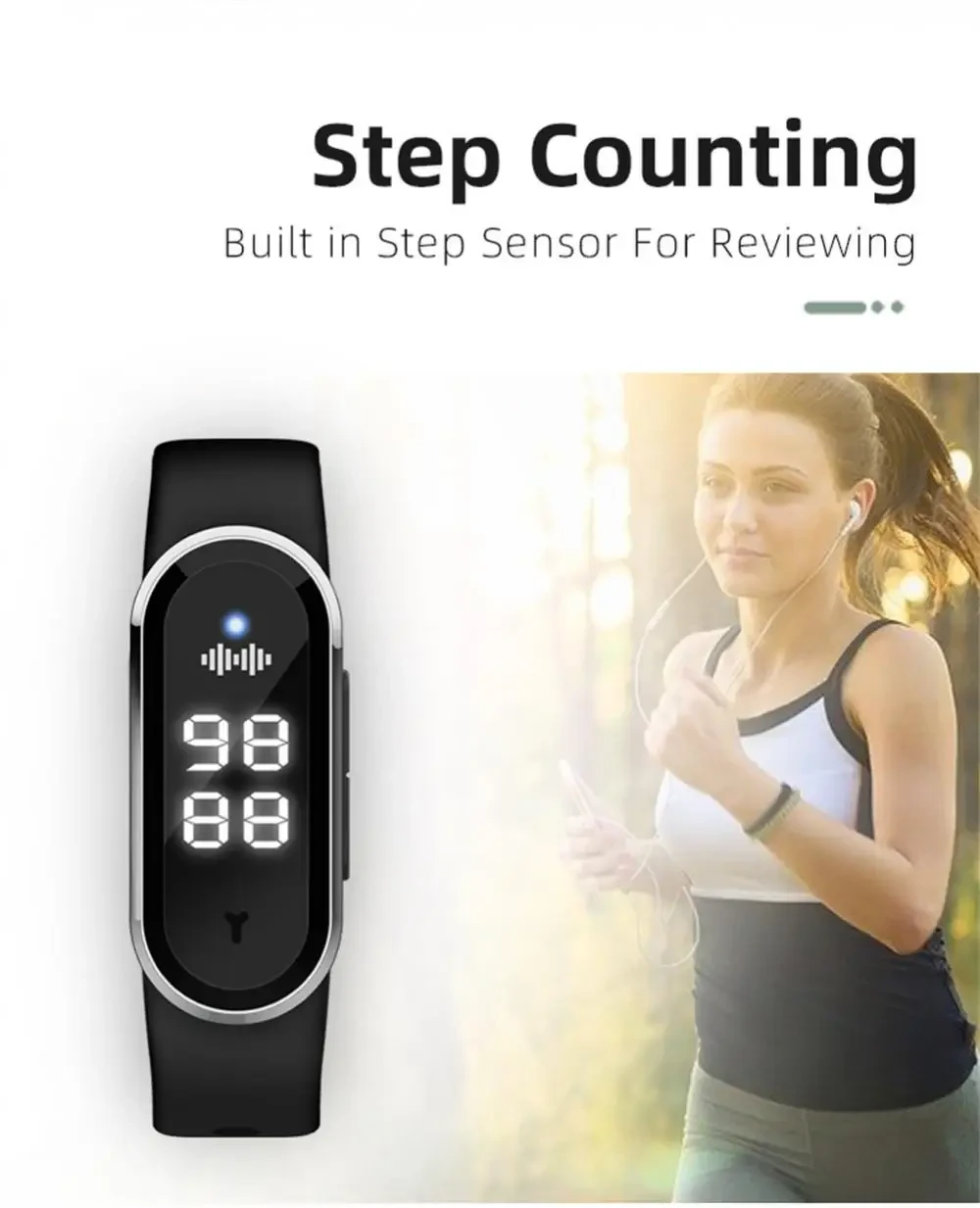 Браслет для отпугивания комаров ультразвуковой M21 PRO с функцией часов/шагомера и термометра Белый (2164658867) - фото 4