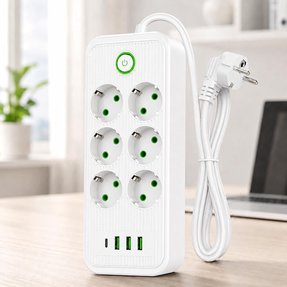 Мережевий фільтр на 6 розеток 3 м 3хUSB та 1 Type-C з кнопкою Білий Мережевий фільтр на 6 розеток 3 м 3хUSB та 1 Type-C з кнопкою Білий