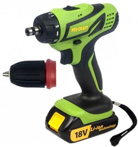 Шуруповерт акумуляторний ProCraft РА-18 Pro з DFR патроном та набір свердел і біт (27139968)