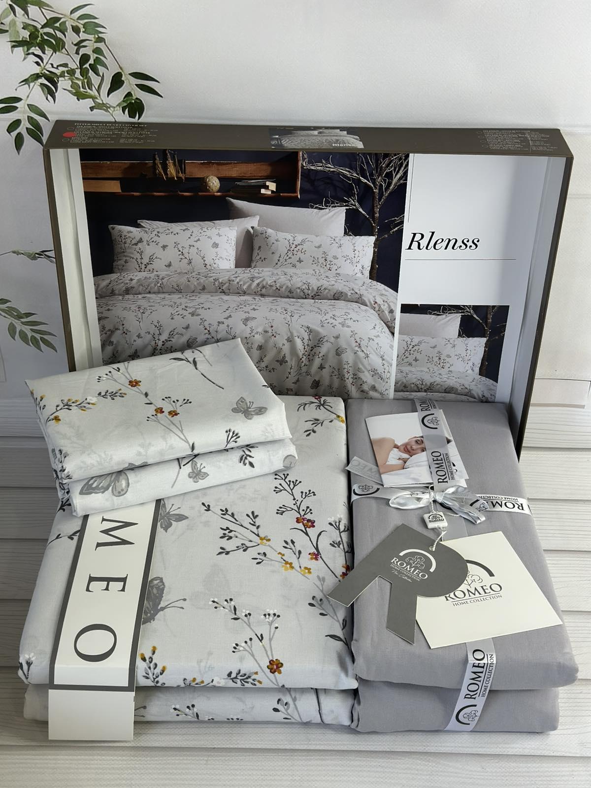 Комплект постільної білизни Rlenss Квіти та метелики поплін Євро Сірий з білим (Rlenss) - фото 4