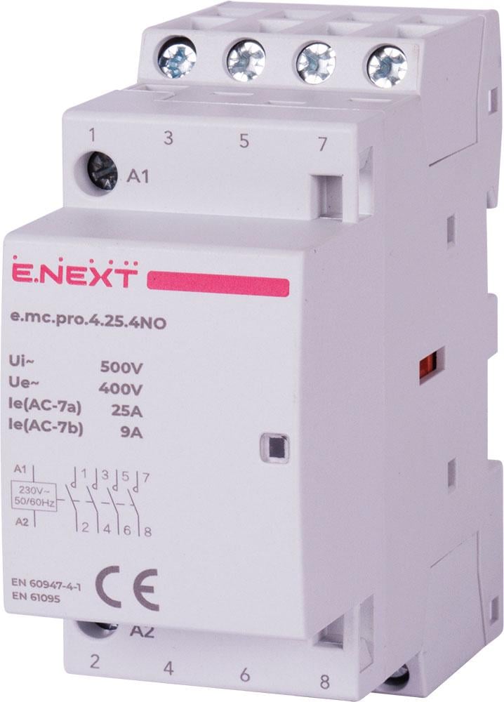 Контактор модульный E.NEXT e.mc.pro.4.25.4NO.24DC 4P 25А 4NO 24V (p005305)