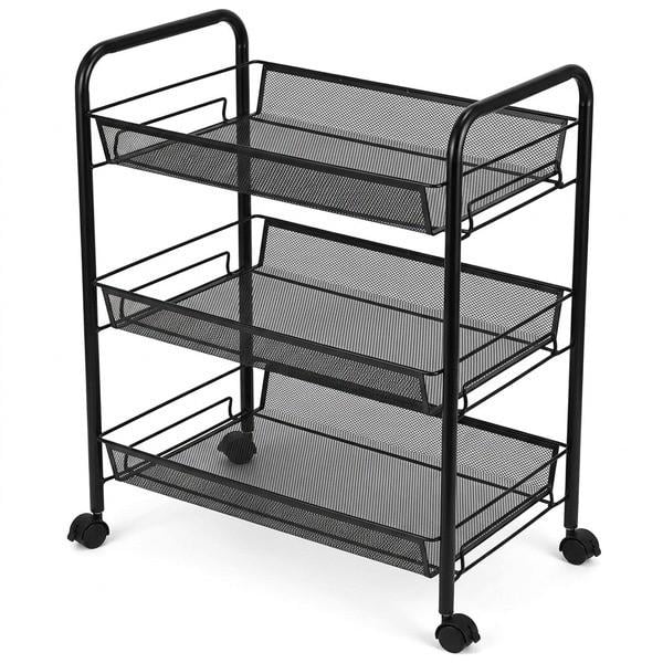 Стеллаж этажерка на колесах RIAS Three Layer Shelf 3 яруса 63,5x43,5x25 см Black (3_08403)