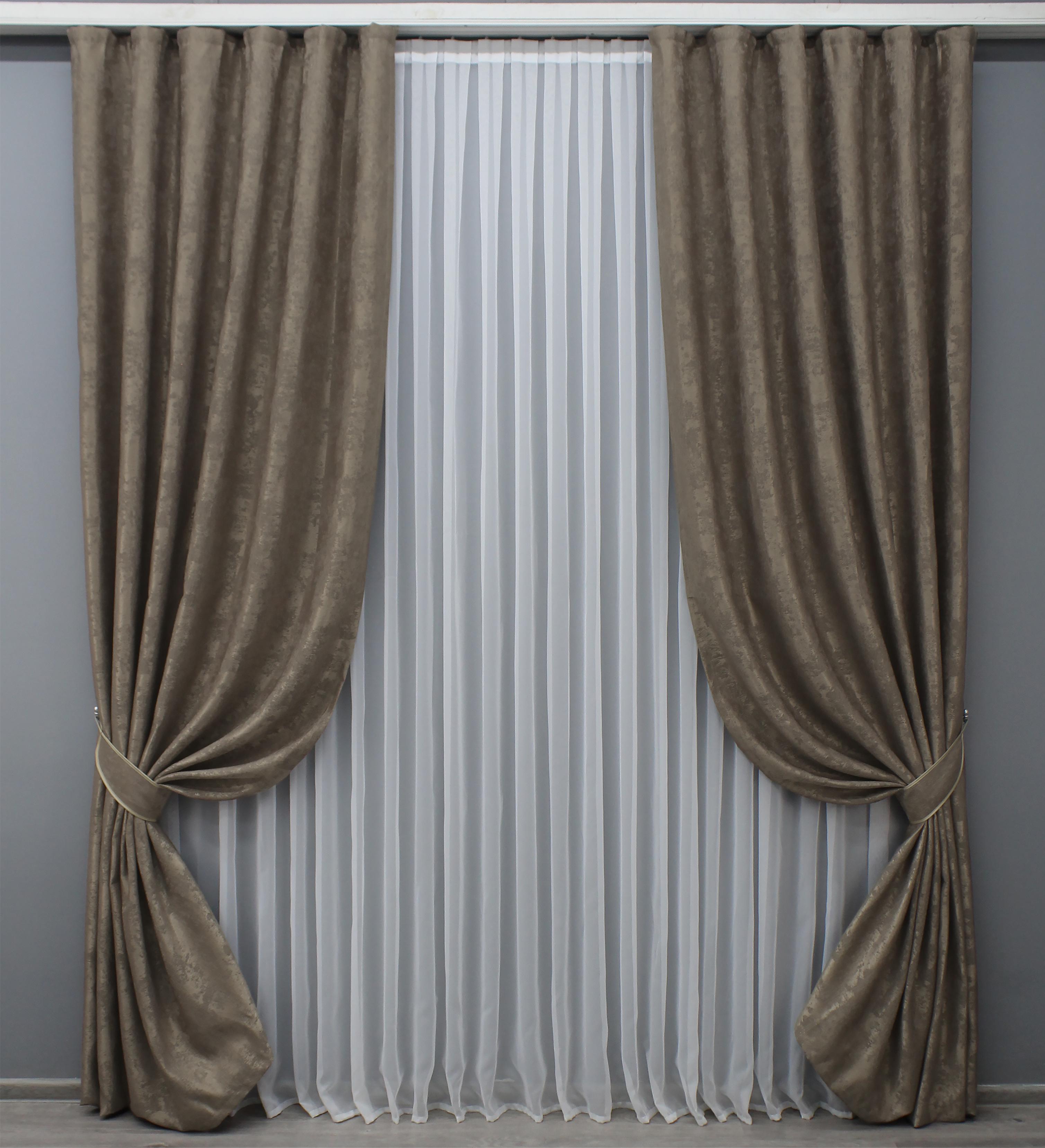 Комплект готових штор VR-Textil Жакард Sultan XO №1486ш 100х270 см 2 шт. Какао (31-763)