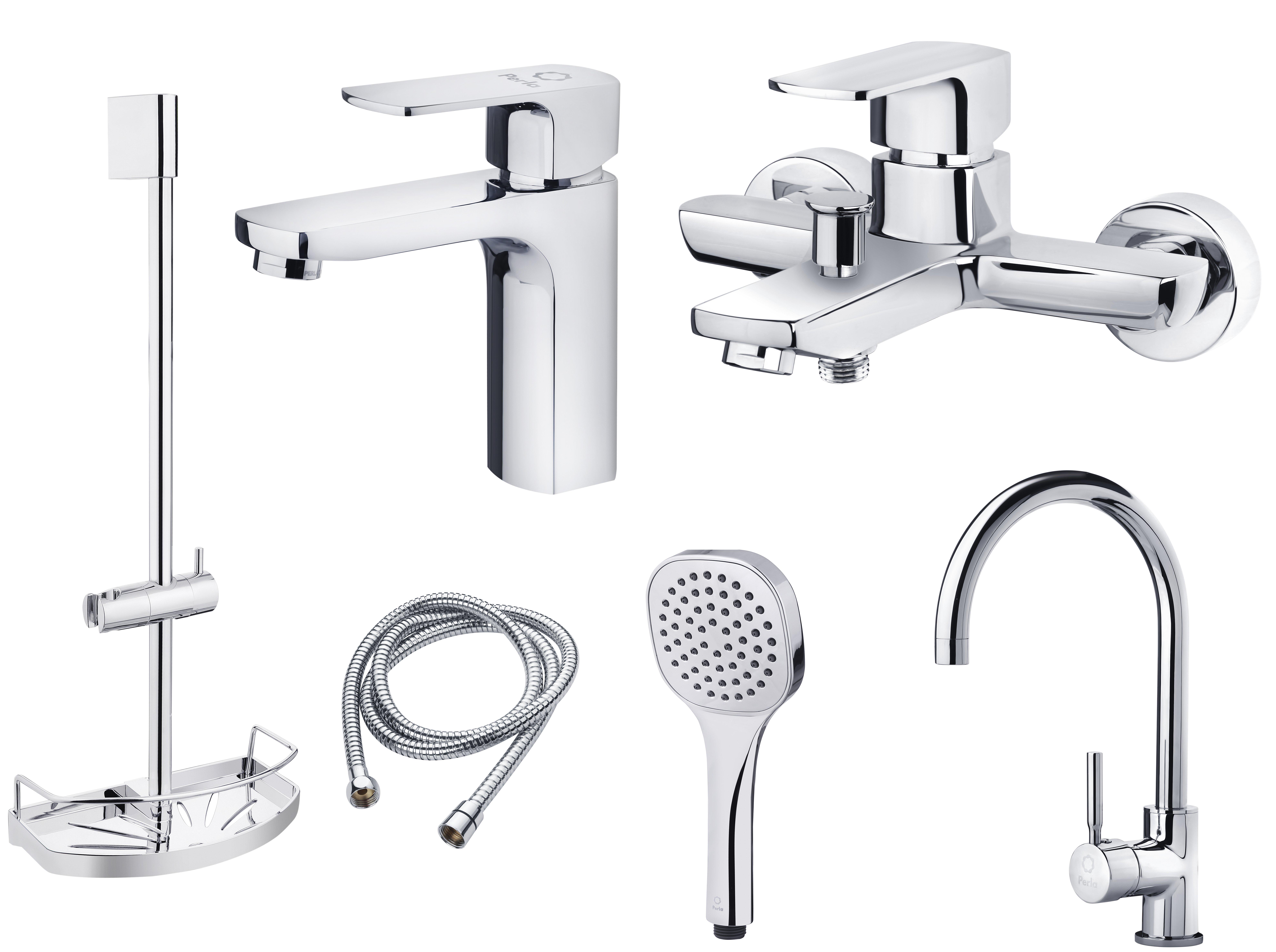 Набор смесителей Perla KING 107040-C (PSH704+PSH703+PSH202+PSF1002+PSF2003)