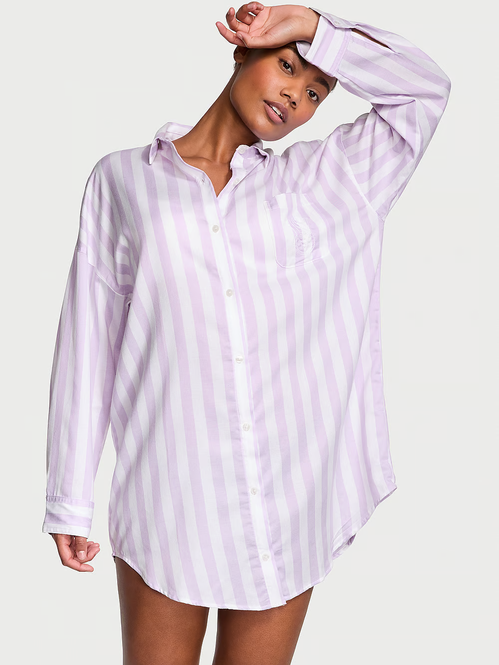 Сорочка Victoria's Secret Modal-Cotton Sleepshirt модал/бавовна у смужку L Фіолетовий (22614686)