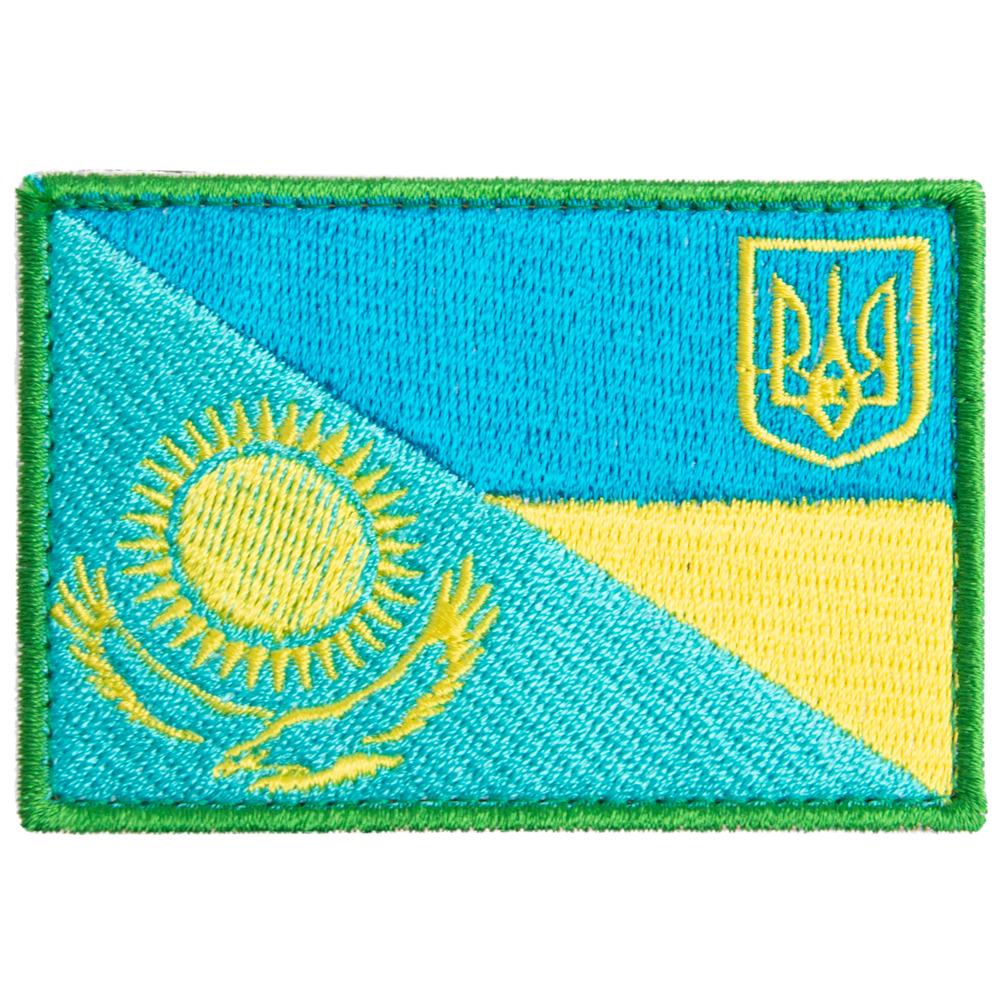 Шеврон на липучке флаг Украина и Казахстан 5,5х8 см (23134)