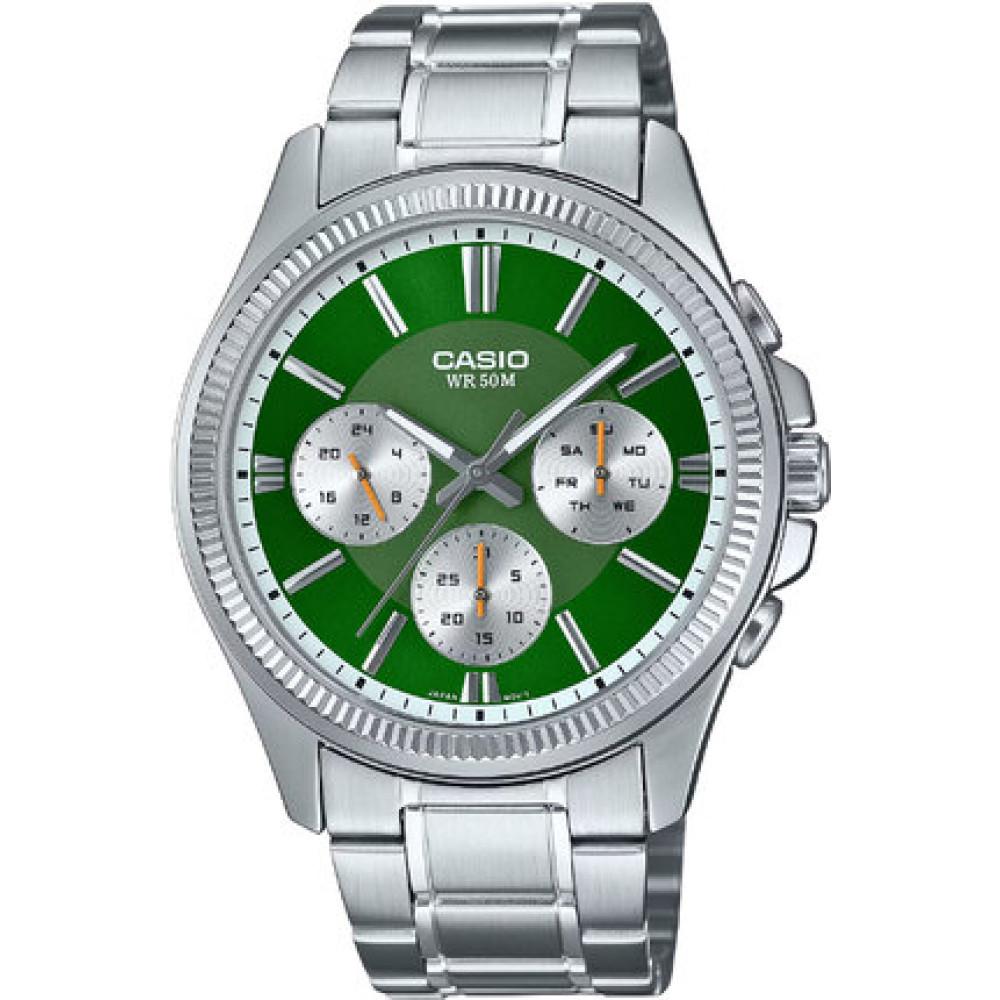 Наручные часы мужские Casio MTP-1375D-3AVDF d 42 мм Зеленый/Серебристый (2447945109)