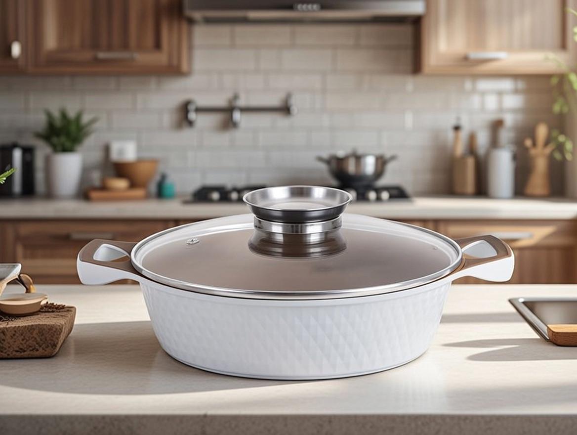 Сотейник ZAUBERG алюмінієвий мармурове покриття індукційний 28 см 3,5 л Білий (YLS8028 I)