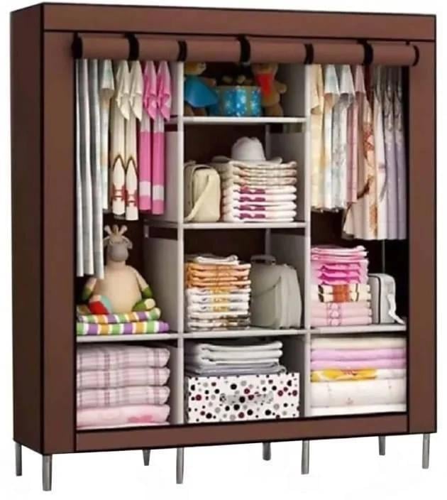 Шафа текстильна розкладна Storage Wardrobe 88130 на 3 секції 130х45х175см Коричневий - фото 2