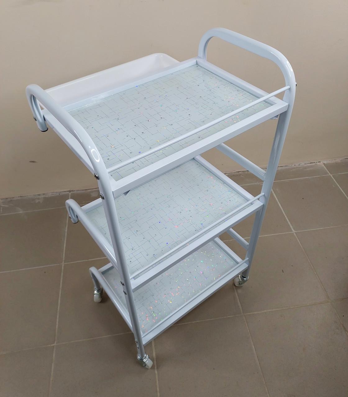 Коляска косметологическая на 3 полочки ДенІС professional с выдвижным лотком Белый (1758973677) - фото 7