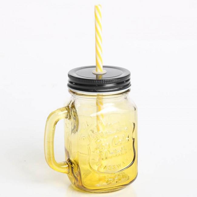 Банка скляна з ручкою Mason Jar 450 мл Жовтий (3349) - фото 2