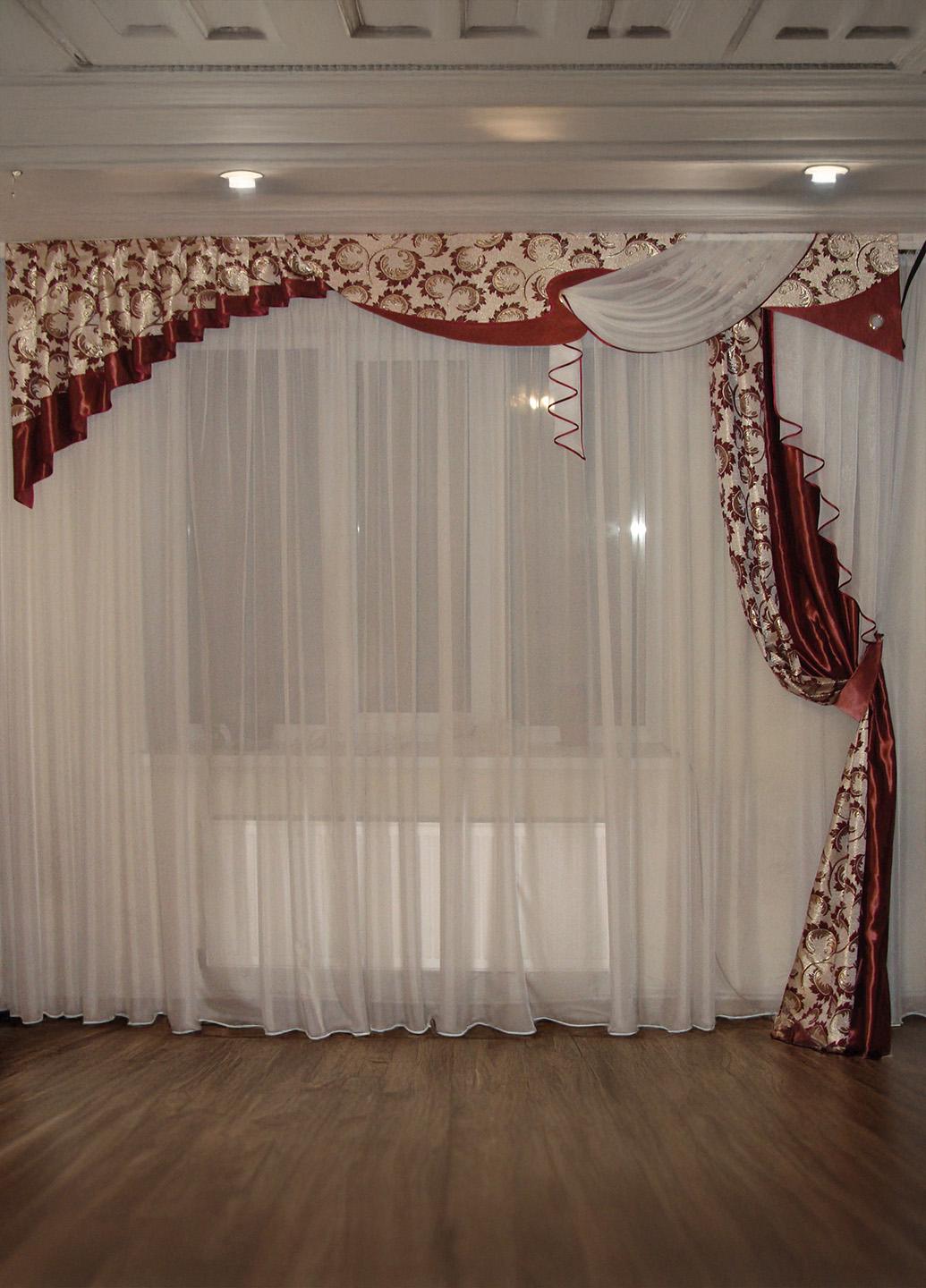 Жесткий ламбрекен с шторой Firanka Стайл 3 м Золотой с бордовым (71_2ж)