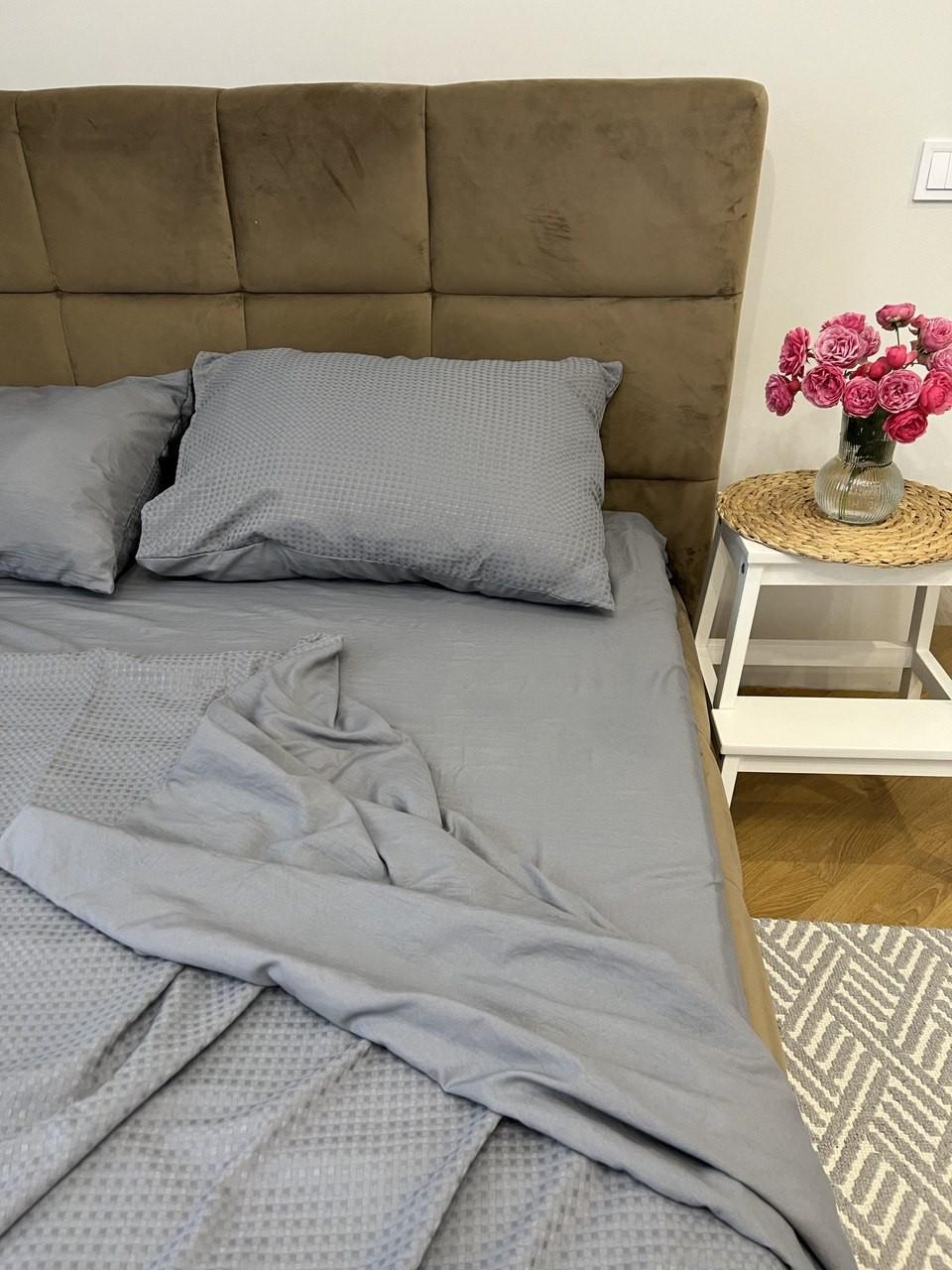 Комплект постельного белья Крафт страйп-сатин полуторный В6 Синий/Серый