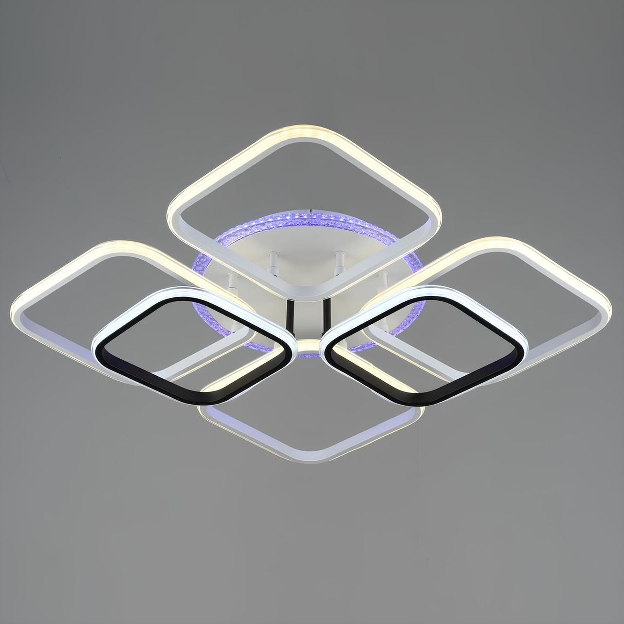 Люстра светодиодная Sirius с квадратными плафонами 184W 3000-6500К Бело-черный (B YH1048/6 WT+BK)