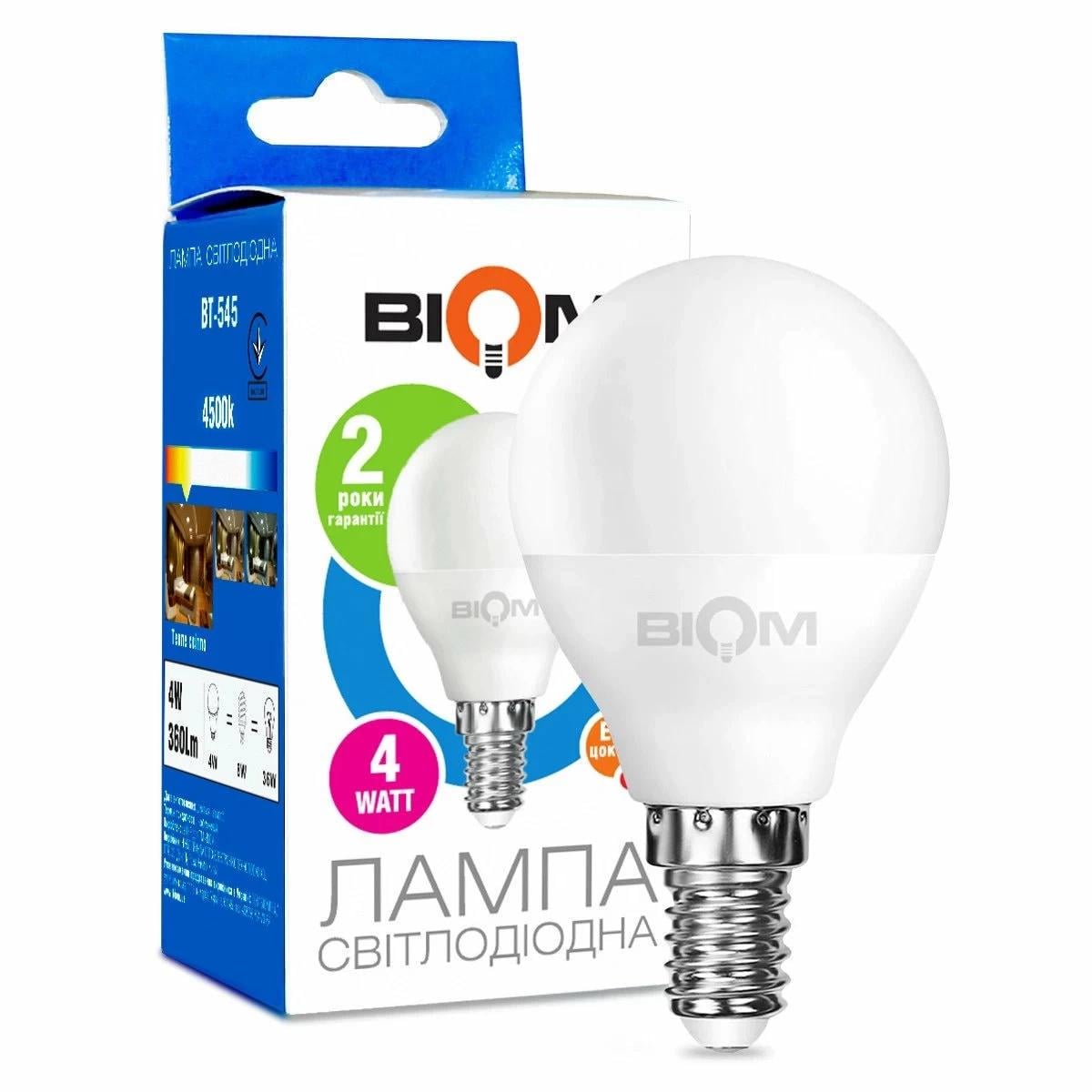 Світлодіодна лампа-куля матова Biom BT-546 G45 4W E14 4500К (27830534)