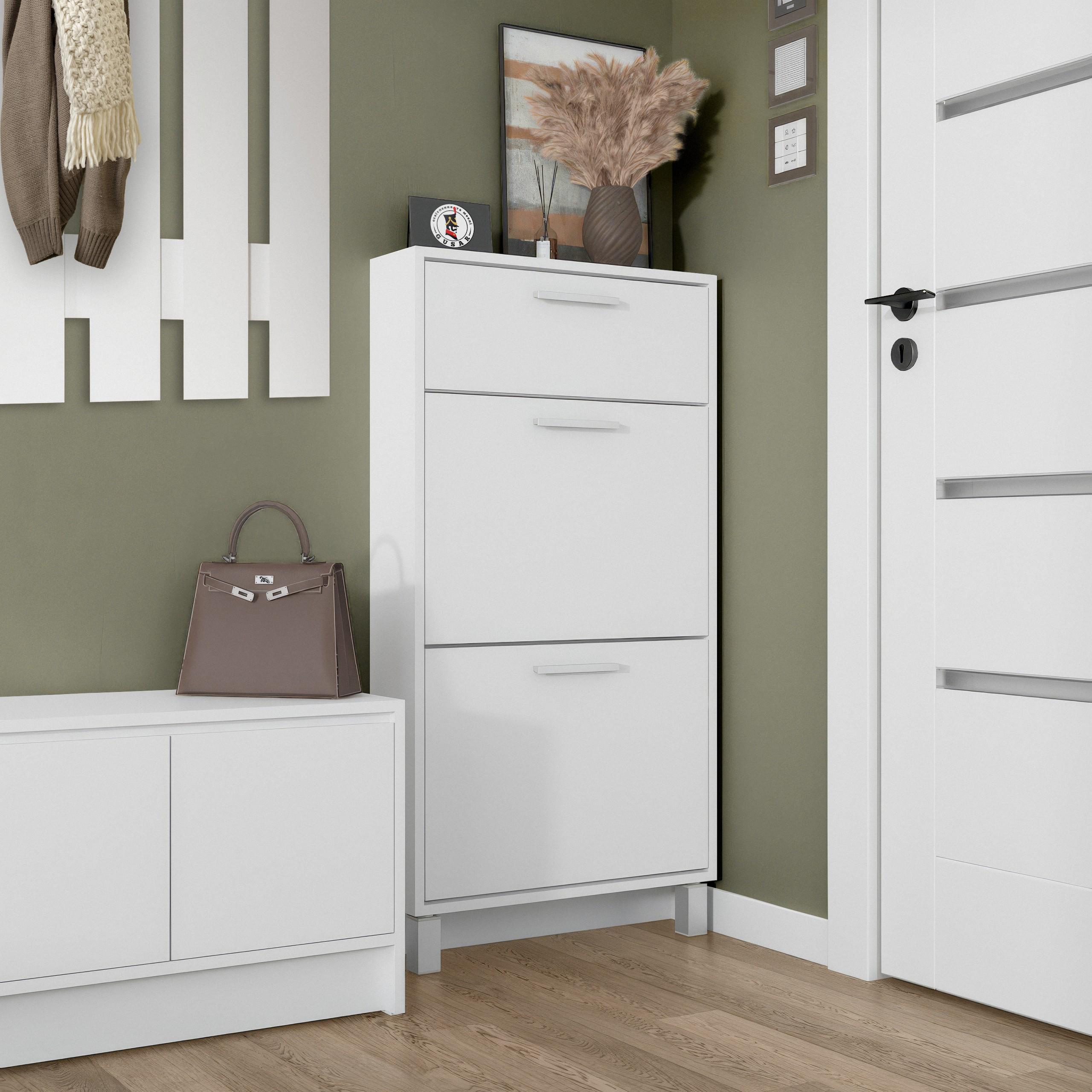 Тумба для обуви на 3 ящика F-159 590х160х1152 мм Белый Тумба для обуви на 3 ящика F-159 590х160х1152 мм Белый