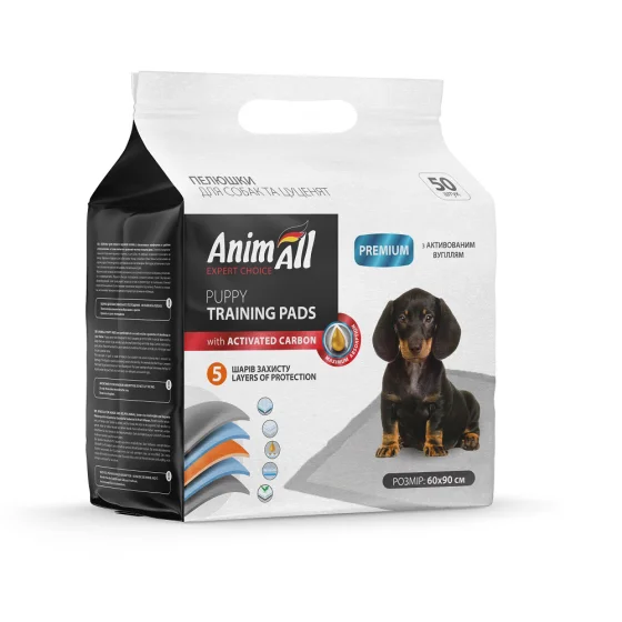 Пеленки AnimAll Puppy Training Pads для собак и щенков с активированным углем 60х90 см 50 шт.