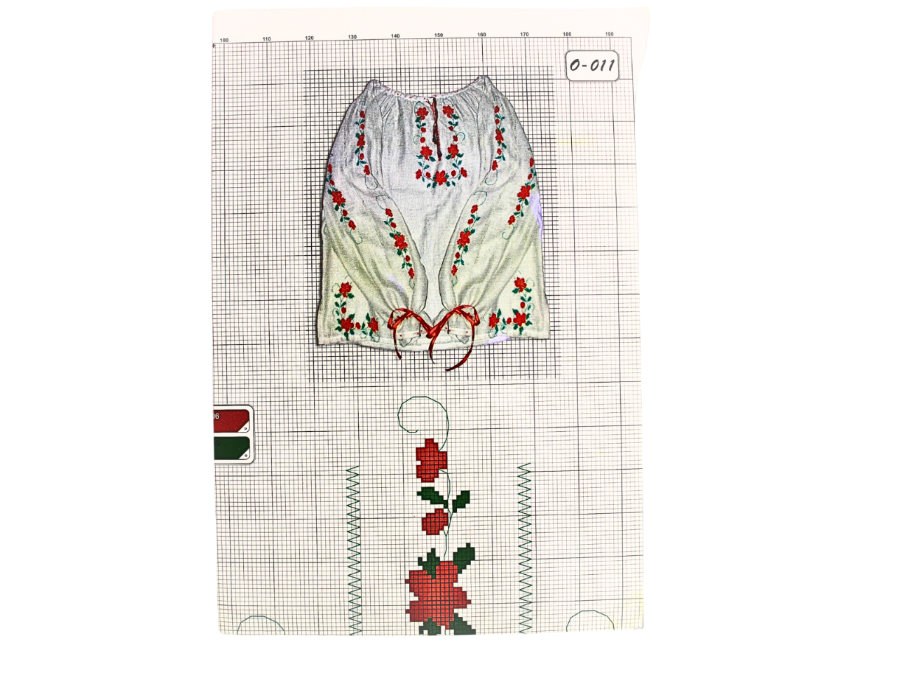 Схема на бумаге для вышивания крестом женская рубашка (О-011)