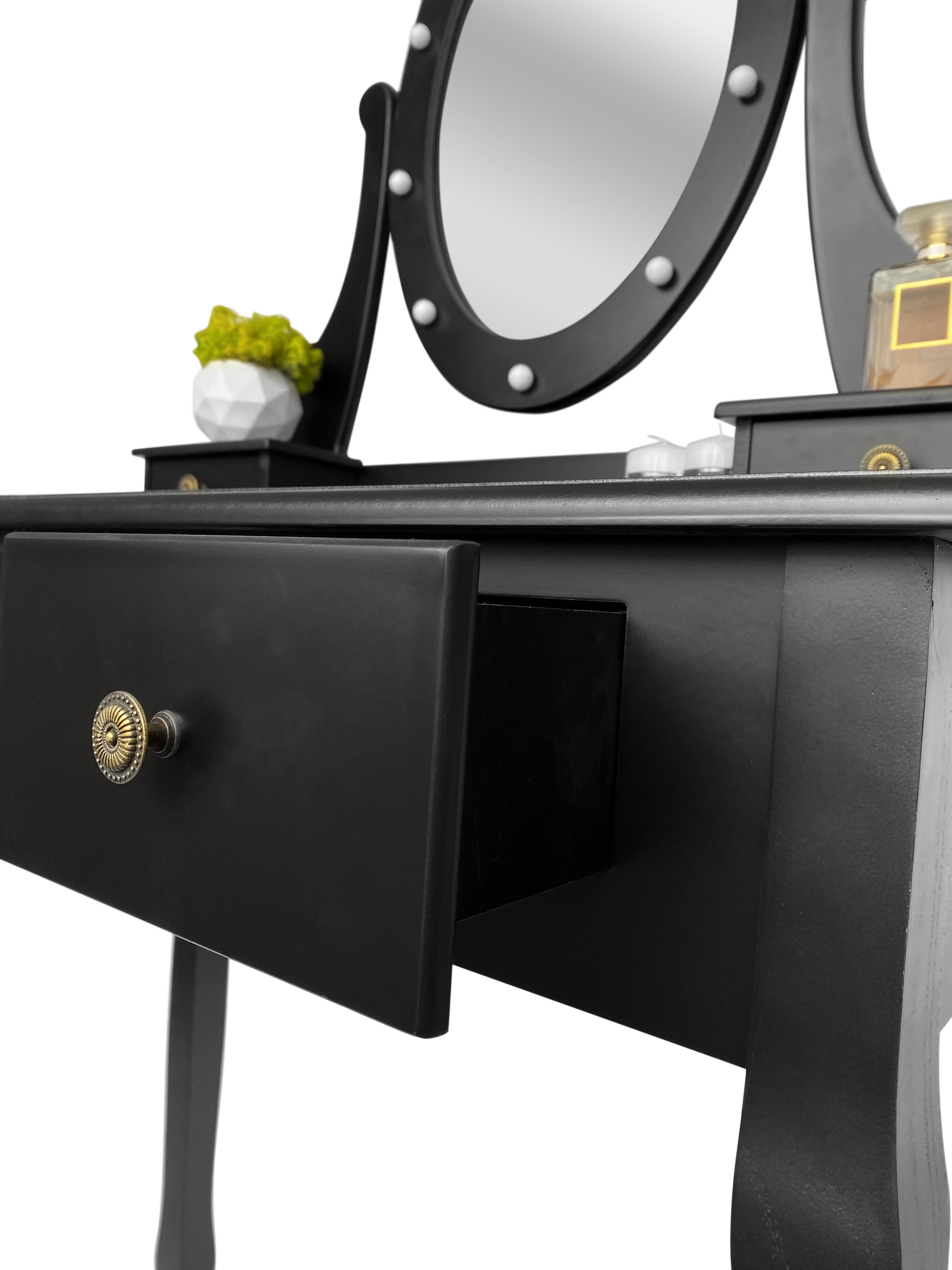Туалетный столик с зеркалом Homart Denver с подсветкой и табуретом Черный (9360) - фото 6 Туалетный столик с зеркалом Homart Denver с подсветкой и табуретом Черный (9360) - фото 6