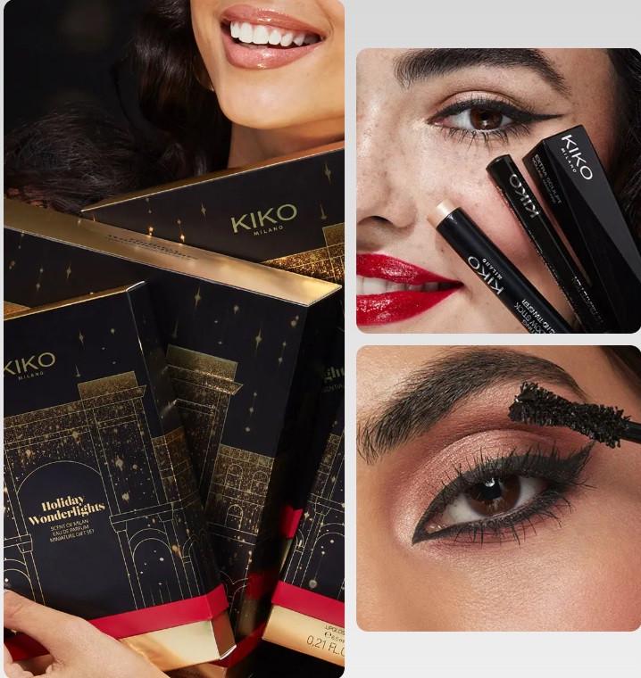 Подарунковий набір косметики Kiko Milano Holiday Wonderlights Blink of Beauty Eyes Gift Set підводка/стійкі тіні/туш для об’єму (23332620) - фото 3