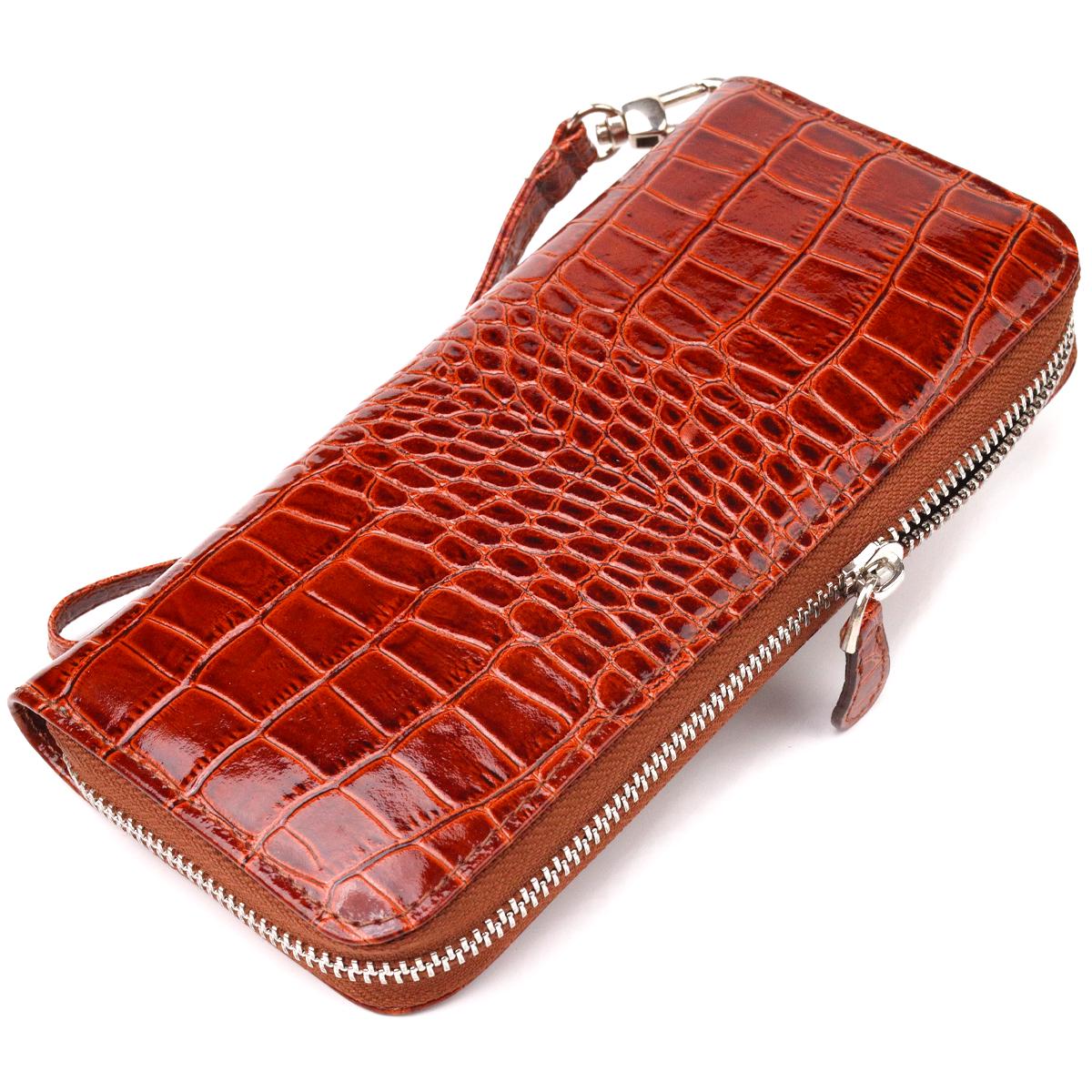 Кошелек женский из натуральной фактурной кожи Canpellini Wallet 21620 под крокодила Коньячный (55399)