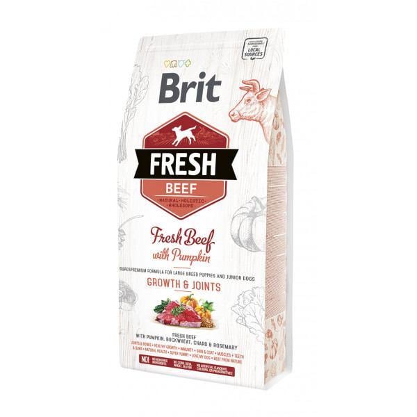 Корм сухой Brit Fresh Growth&Joints с говядиной и тыквой для щенков и юниоров крупных пород собак 12 кг (8595602530755)