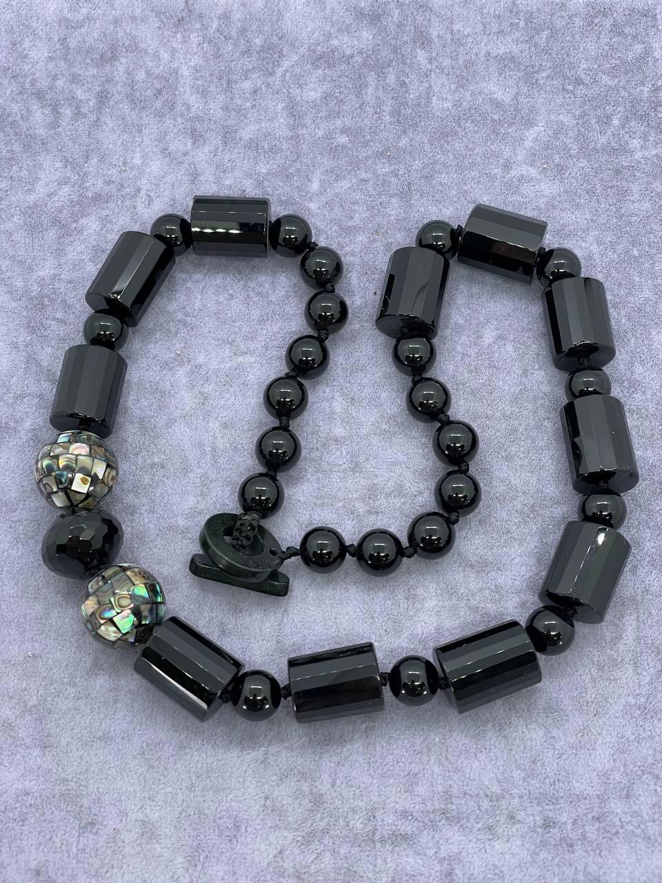 Бусы серный агат галиотис 45 см Черный (1182)