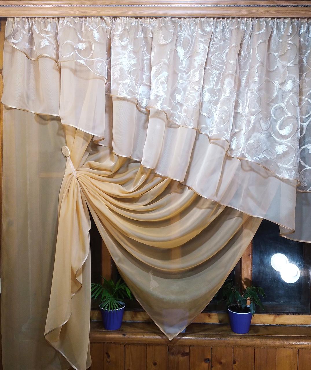 Шторка кухонна готова Алія Пісочний/Дубок - фото 1 Шторка кухонна готова Алія Пісочний/Дубок - фото 1