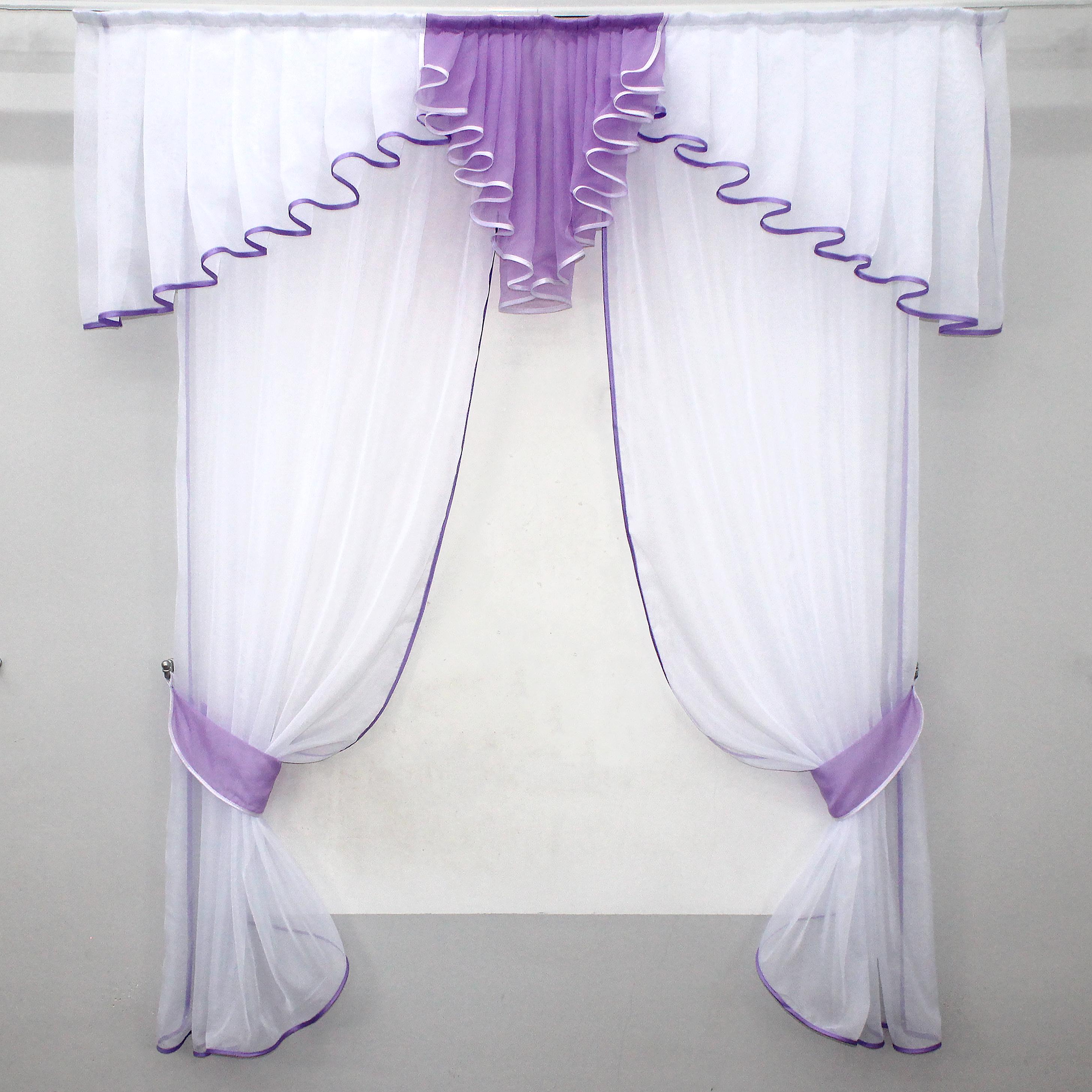 Шторки с ламбрекеном VR-Textil № 103к 150х170 см Белый/Сиреневый (52-0526)