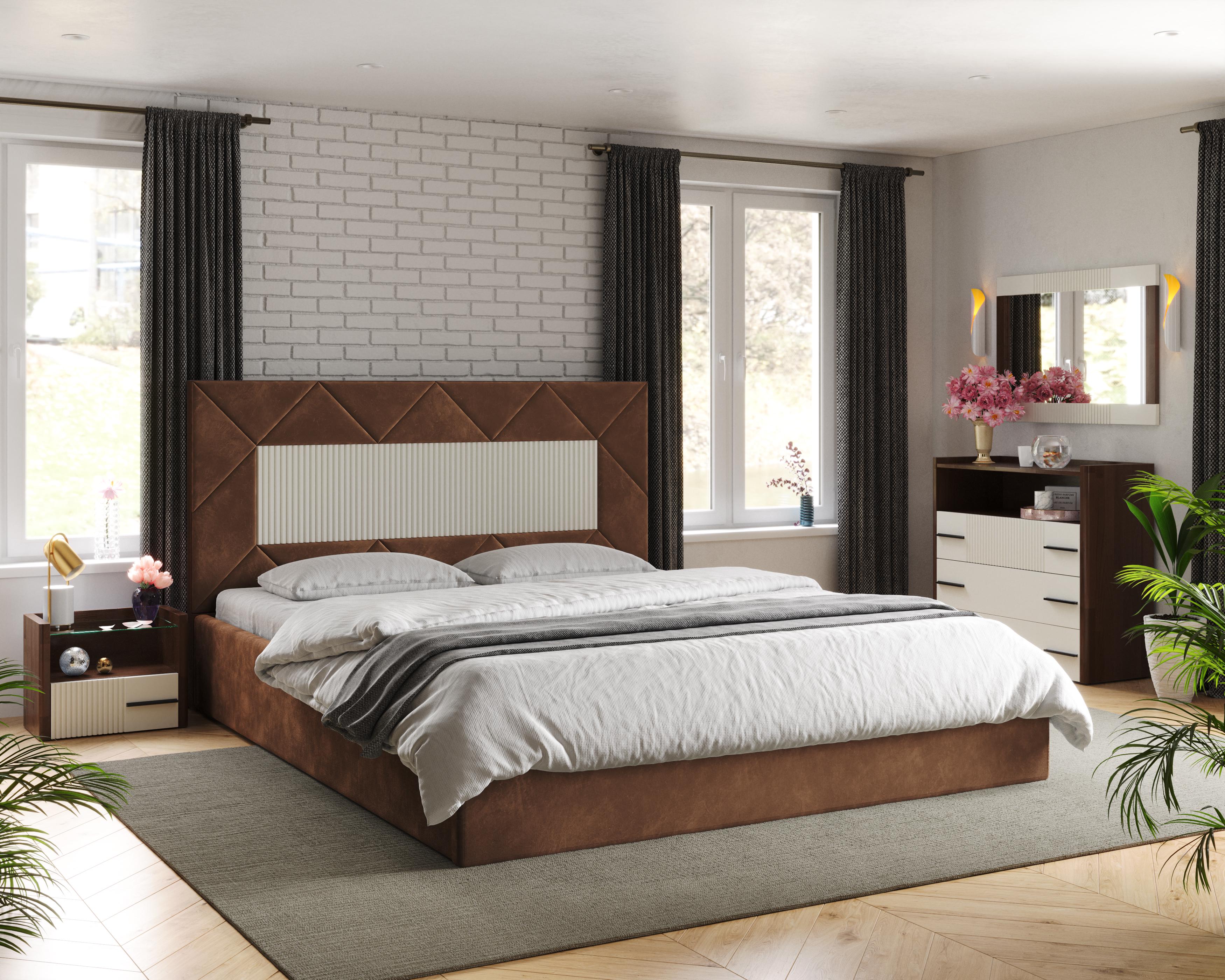 Кровать двуспальная с основанием Arbor Drev Модерн Лагуна 14 160x200 см Белый/Коричневый (47166) Кровать двуспальная с основанием Arbor Drev Модерн Лагуна 14 160x200 см Белый/Коричневый (47166)