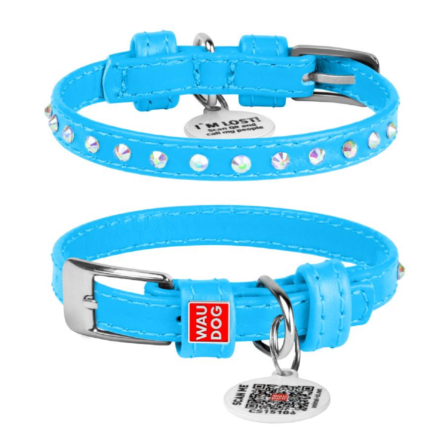 Ошейник для собак кожаный Waudog Glamour с QR паспортом с клеевыми стразами XS 9 мм 18-21 см