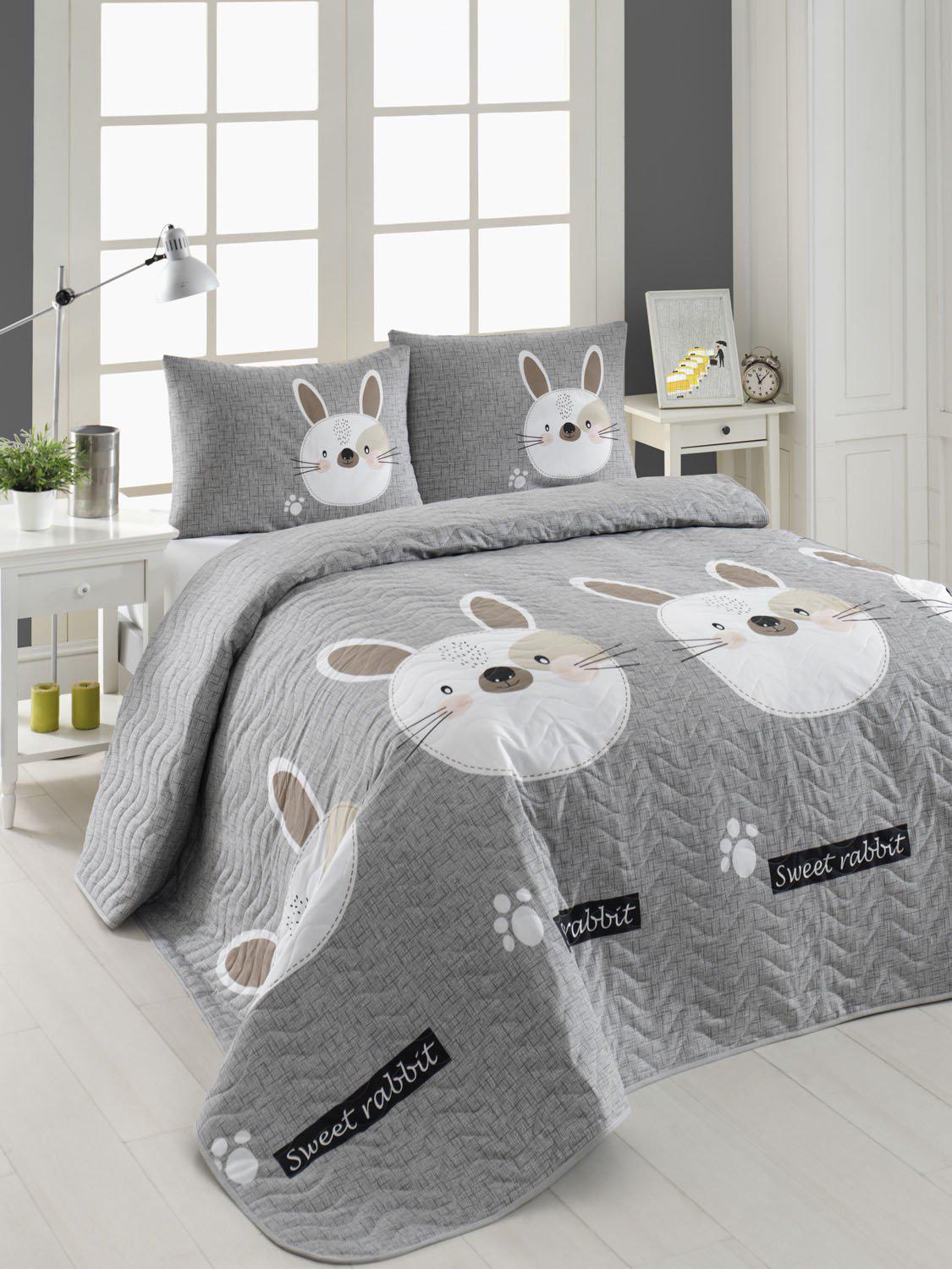 Покрывало стеганное с наволочками Eponj Home-Tavsancik A.Kahve-gri-pembe 200х220 см Серый (17087)