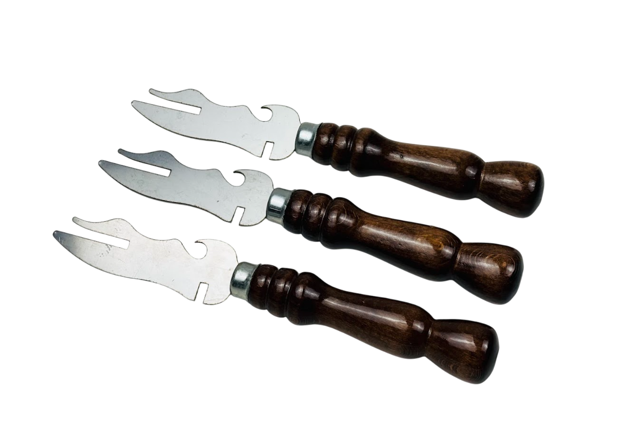 Набор вилка-нож Кизляр для снятия мяса из нержавеющей стали 3 мм с деревянной ручкой 3 шт. Коричневый (124-10-SH-3118)