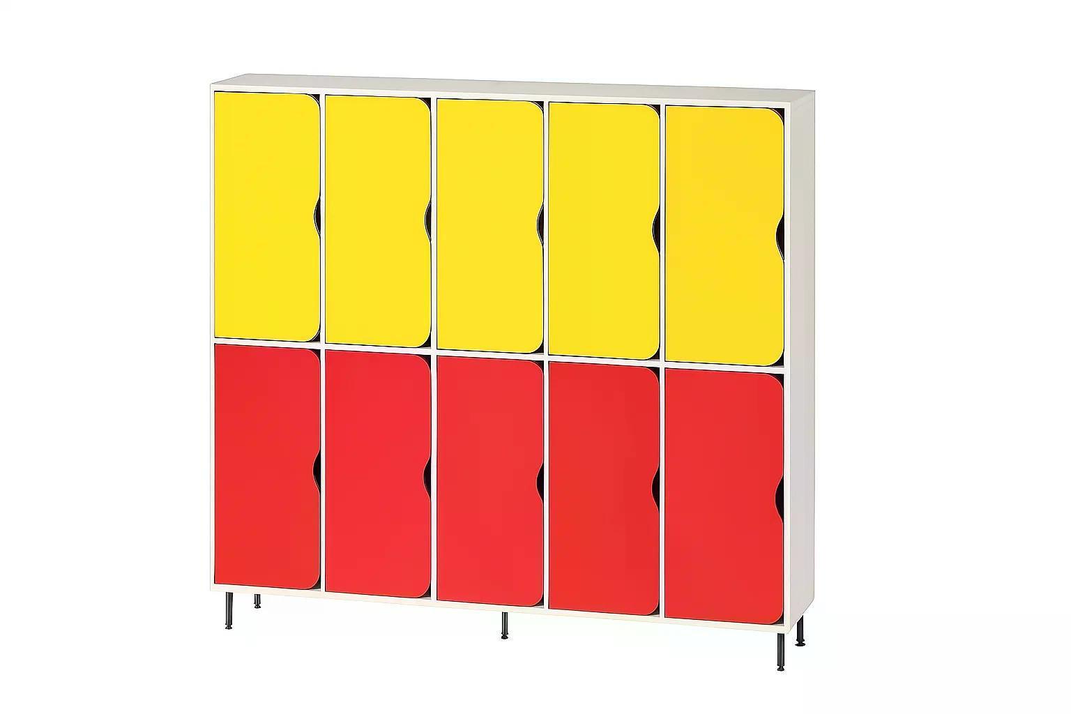 Шкаф 10-секций DS-56 на металлических регулируемых опорах Красный/Желтый