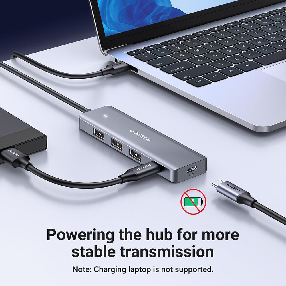 Хаб ультратонкий ЮСБ для комп'ютера ноутбука UGREEN CM219 3USB 1Type-C 5Gbps USB 3,0 Hub Silver (15920) - фото 6 Хаб ультратонкий ЮСБ для комп'ютера ноутбука UGREEN CM219 3USB 1Type-C 5Gbps USB 3,0 Hub Silver (15920) - фото 6