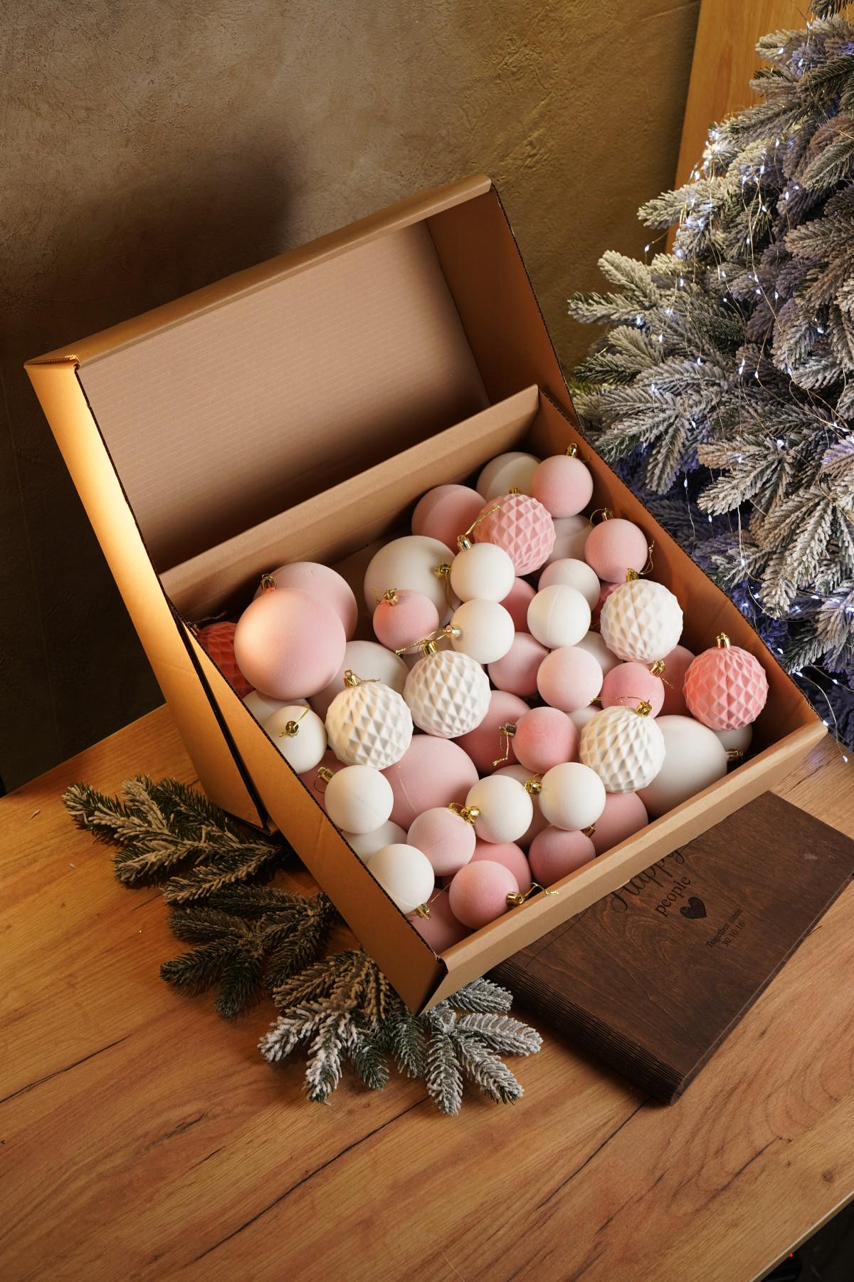 Елочный набор шаров Бархатные 40 шт. Розовый/Белый (VYA678114)