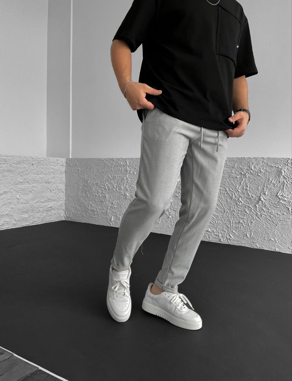 Чиносы молодежные с манжетом на шнурке L Светло-серый (7665)