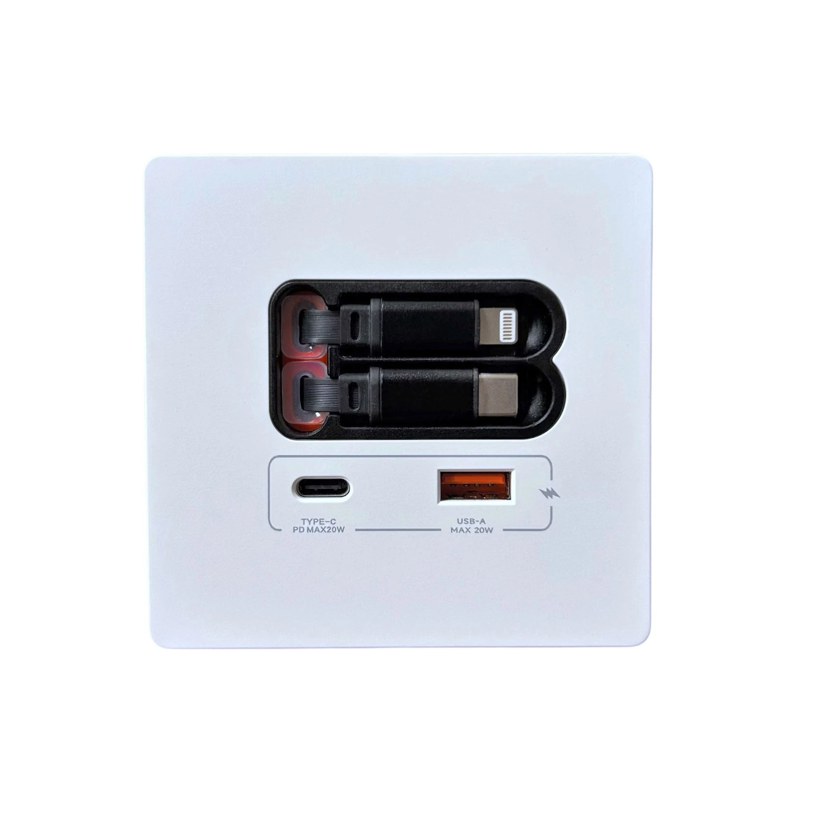 Розетка Folem RZ2 з висувними кабелями Type-C Lightning/портами Type-C/USB та швидким заряджанням 20W PD3.0 QC3.0 Білий