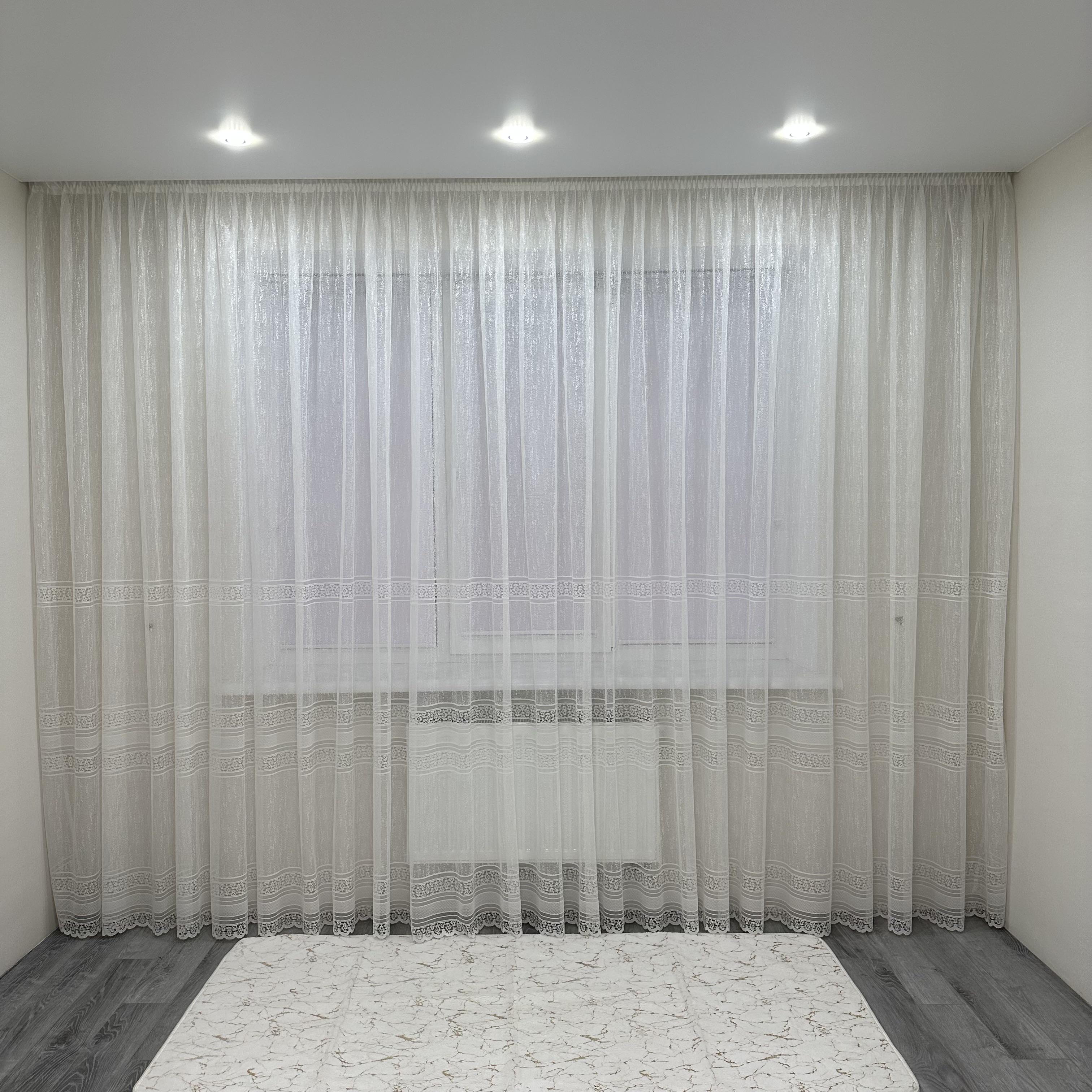 Тюль жаккард готова с узором 400х270 см на тесьме 6 см 2 ряда петель Молочный (ТПМ-4) - фото 6 Тюль жаккард готова с узором 400х270 см на тесьме 6 см 2 ряда петель Молочный (ТПМ-4) - фото 6