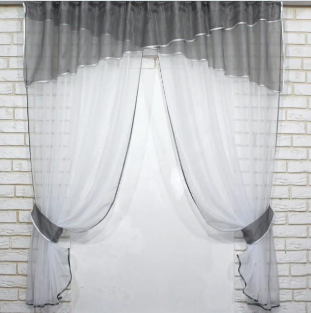 Комплект штор кухонный 270х170 см Графитовый/Белый (091к)