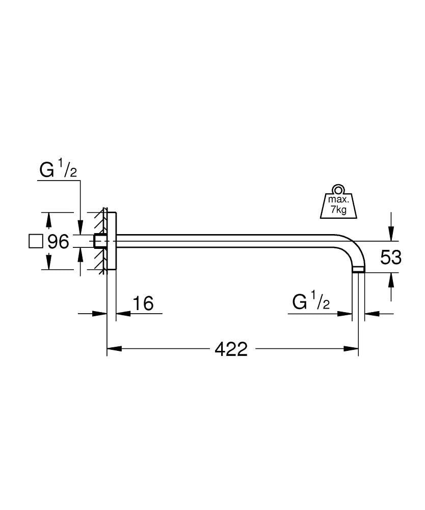 Кронштейн настінний Grohe Rainshower 26145000 для верхнього душу 422 мм Хром (149569) - фото 2