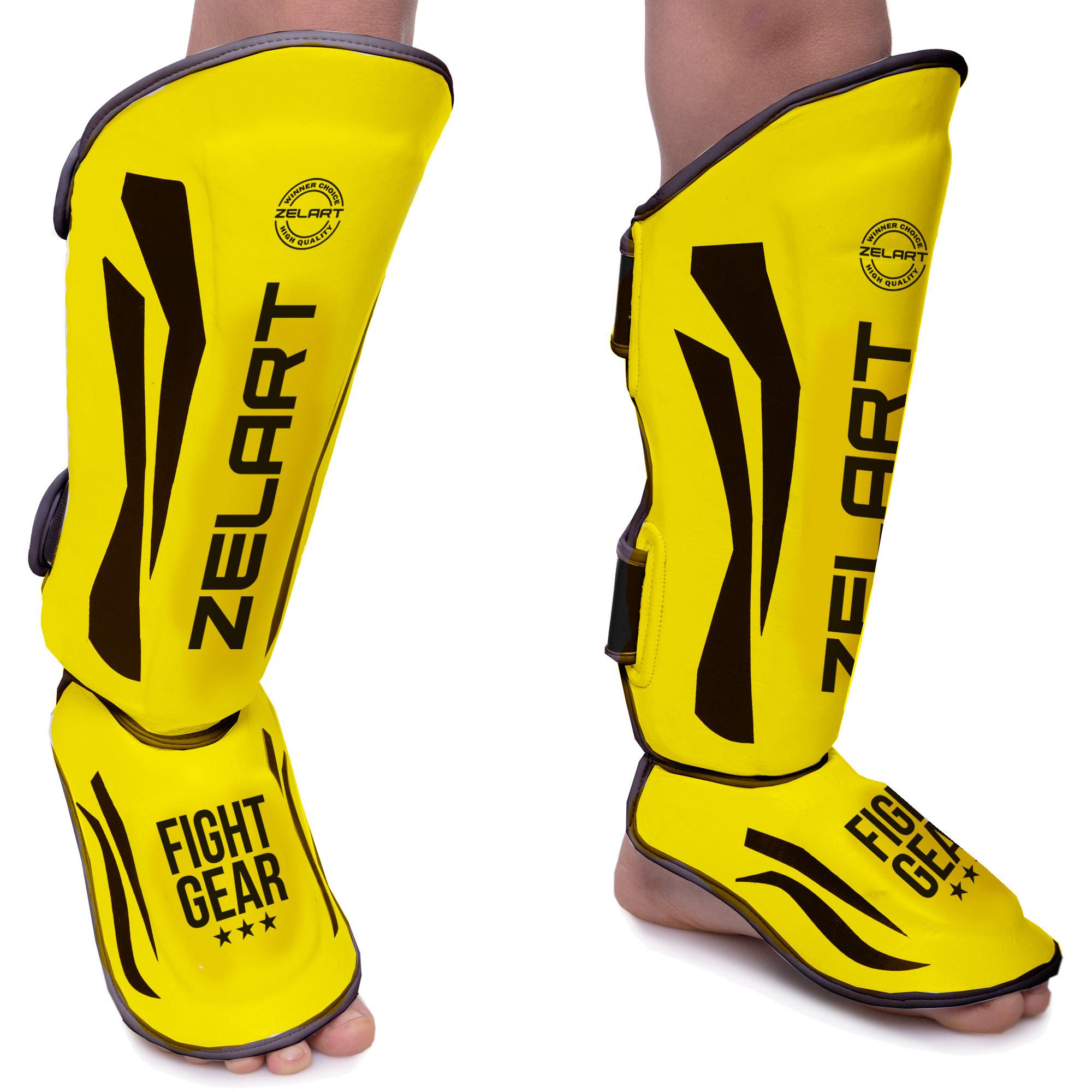 Защита голени и стопы Zelart PU (BO-7042_Лимонный-черный_L)