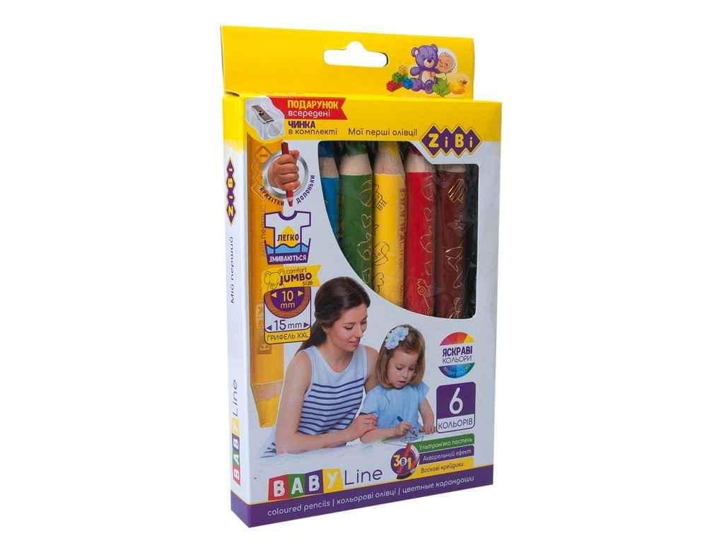 Карандаши цветные ZiBi 3в1 mini SUPER JUMBO 6 цветов BABY Line ZB.2453 (410096) Карандаши цветные ZiBi 3в1 mini SUPER JUMBO 6 цветов BABY Line ZB.2453 (410096)