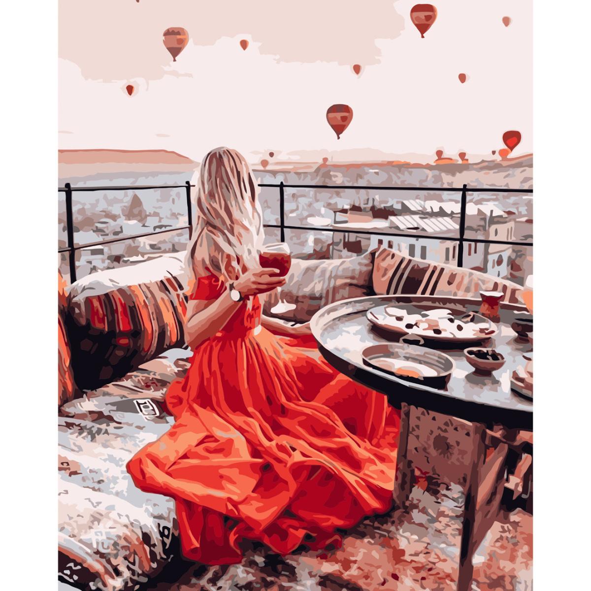 Картина по номерам Strateg Девушка в красном в Каппадокии 40x50 см (VA-2914)