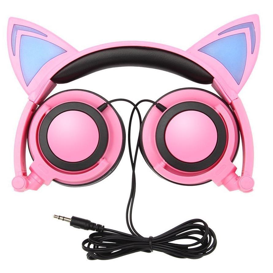 Наушники UFT BL108 с LED подсветкой с кошачьими ушками Pink